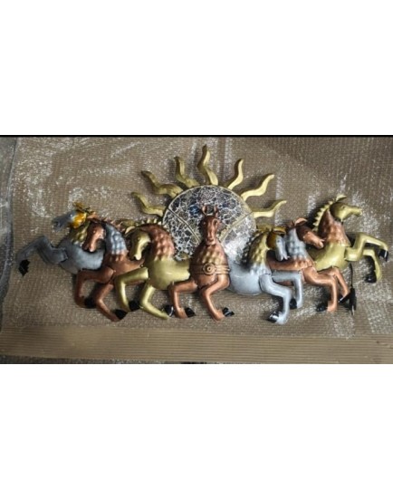 M.S. ART Metal Seven Horses with Sunrise Wall Hanging Sculpture for Home, living room large size (47 * 37 Inches)