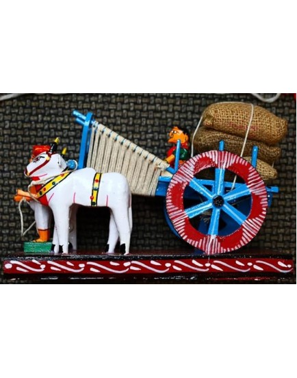 Original Kondapalli Wood Bullock Cart Showpiece | Hand Made kondapalli Decor | (10 Inch) Multicolour