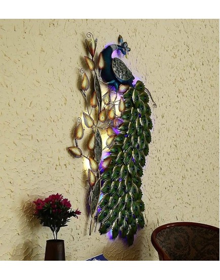 World Decor Iron LED Peacock Wall Decor (Multicolour, 5 ft)