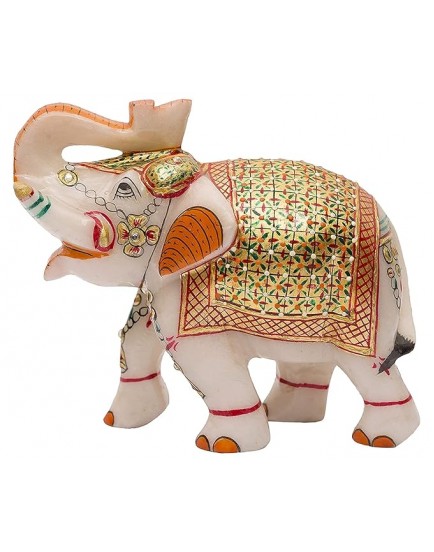 Craft White Marble Gold Painted Elephant Decorative Item 4inch