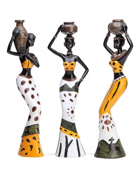 Xtore Beautiful Finish Uniquely Hand Crafted Home Dcor African Tribal Women Art Piece - (Set of 3, Multicolour), Resin