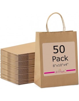 Gitanjali Paper Curves® -Kraft Paper Bags 8"x10"x4"(Brown) 50 pcs -Small Shopping Merchandise Retail Paper Carry Bags, Craft Paper Gift Bags - Disposable Recycled Eco Friendly Paper Bags (50 pcs)