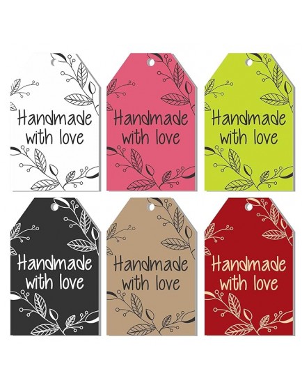 SVM CRAFT® Handmade with Love Tags, 2.8" (100-Count), with String - Wedding Favors, Events, Birthdays-Small Business Label Tags for Handmade Gifts