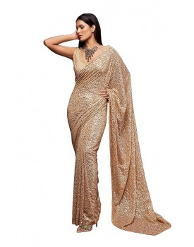 Divine Exim Women's Sequins Work Heavy Georgette Saree With Unstitched Blouse Peice (Latest-Sequins-Party-Saree, Free, Many Colors)