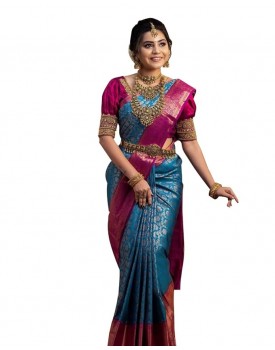 Avantika Fashion Women's Amazing Kanjivaram Pure Lichi Silk Banarasi Saree With Blouse Piece