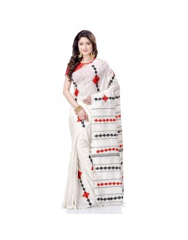 TANTLOOM Women`s Bengali Khesh Pure Cotton Handloom Saree Diamond Designed With Blouse Piece