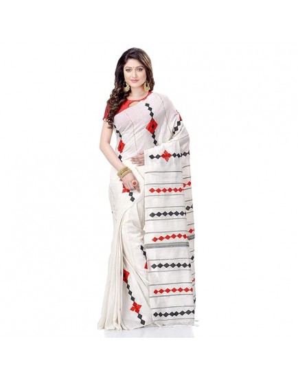 TANTLOOM Women`s Bengali Khesh Pure Cotton Handloom Saree Diamond Designed With Blouse Piece