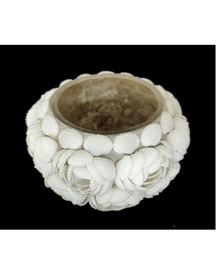 Table Decor Lighting: Bowl Shaped Natural Sea Shells Tea Light Holder.