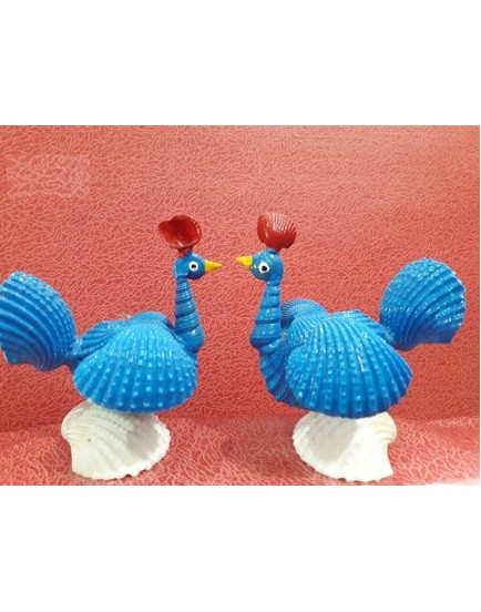 Seashell Decor with Two Birds Made of Shells Handcrafted Peacock Showpiece