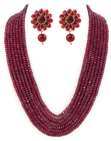 RAJASTHANI Ruby Onyx 7 Layer necklace set with Stud earring for women