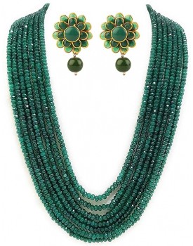 RAJASTHANI Green Onyx 7 Layer necklace set with Stud earring for women