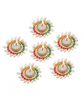 Party Propz Diwali Diyas for Decoration - 6 Pcs, Diwali Decoration Items for Home Decor | Wax Diya for Diwali | Shell Diya Lights for Decoration | Diwali Light Decoration for Balcony, Diya for Puja