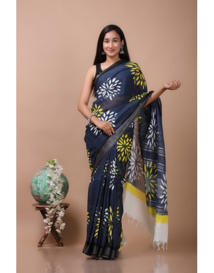 cotton linen saree with blouse piece