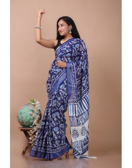 cotton linen saree with blouse piece