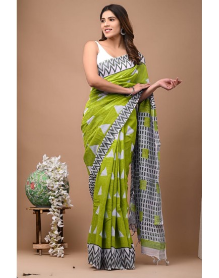 cottton linen saree with blouse piece