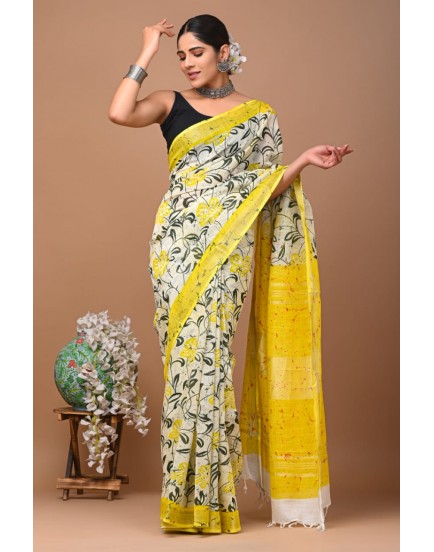 cotton linen saree with blouse piece