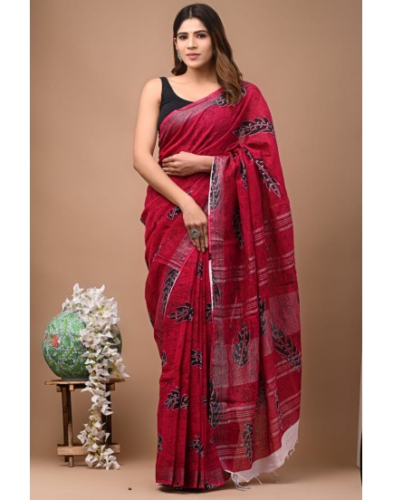 cotton linen saree with blouse piece