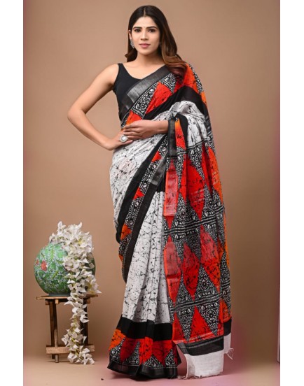 cotton linen saree with blouse piece