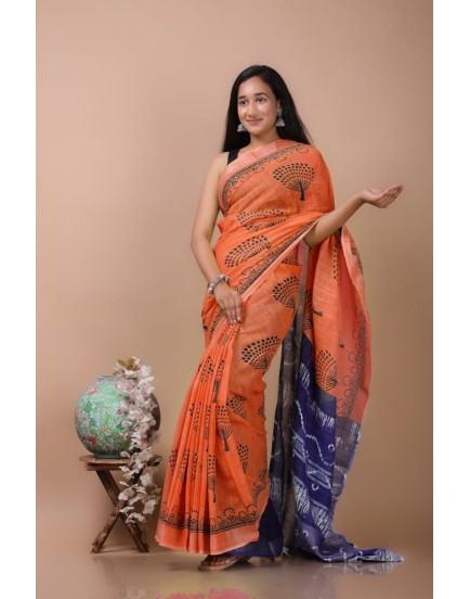 cotton linen saree with blouse piece