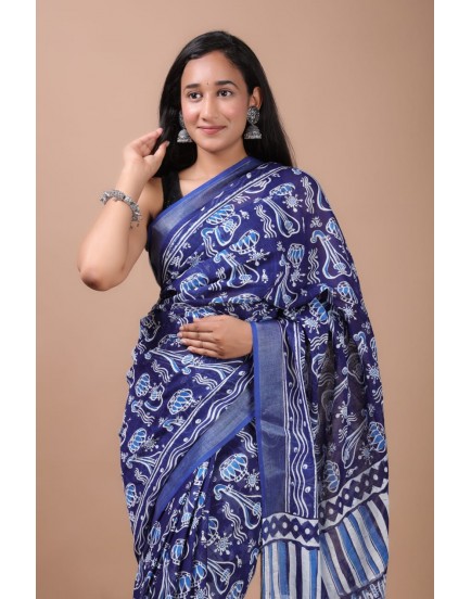 cotton linen saree with blouse piece