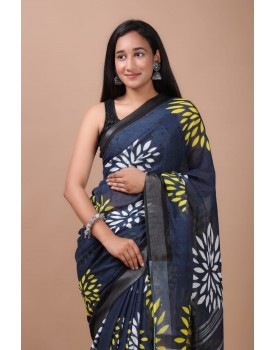 cotton linen saree with blouse piece