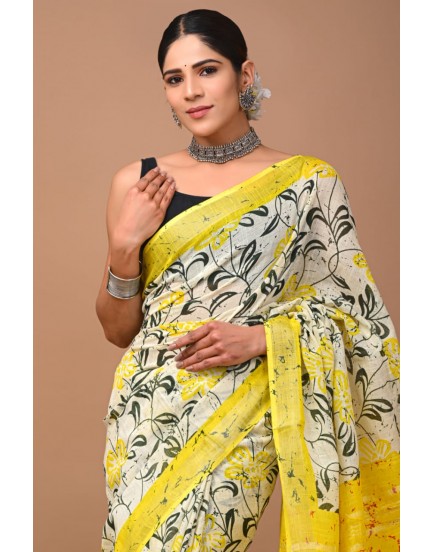 cotton linen saree with blouse piece