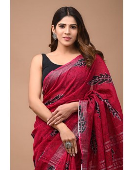 cottton linen saree with blouse piece