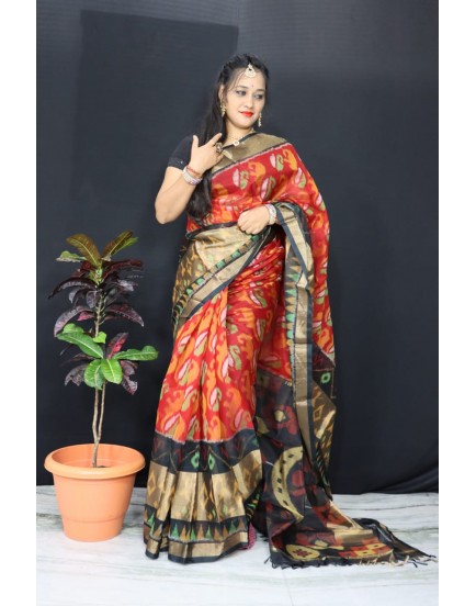 Ikkat pochampally pure siko silk sarees