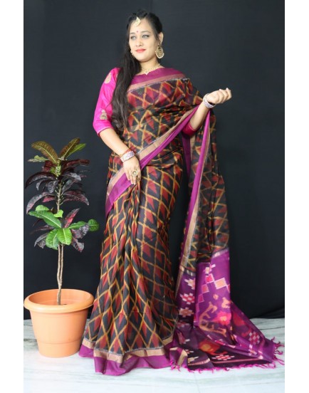 Ikkat pochampally pure siko silk sarees