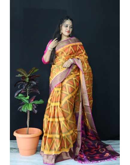 Ikkat pochampally pure siko silk sarees