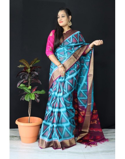 Ikkat pochampally pure siko silk sarees